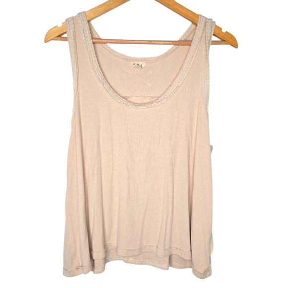 POL Womens Boho Ribbed Crochet Trim Contrast Racerback Tank Top Size Large - Picture 1 of 6